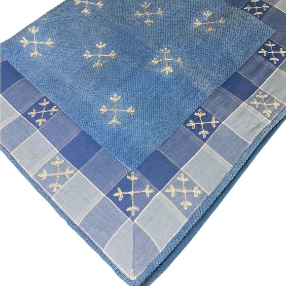 Holiday Kitchen/Bath rug blue w/ snow flakes and plaid boarder - Picture 1 of 6
